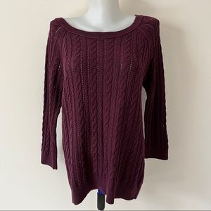 American Eagle Outfitters Women's Cable Knit Scoop Neck Sweater - Burgundy
